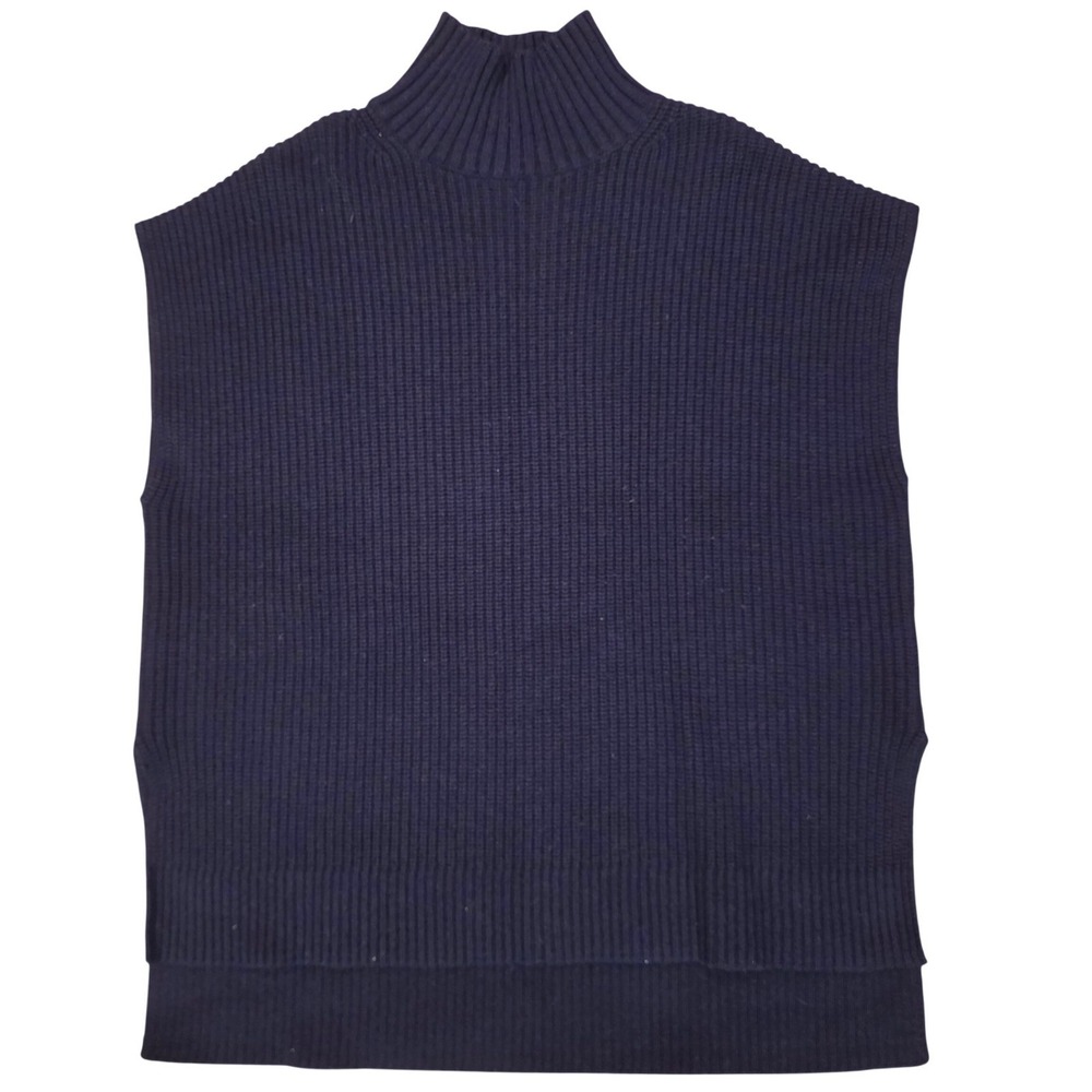 & OTHER STORIES S Navy Wool Blend Sweater Vest Mock Neck Ribbed Knit Oversized